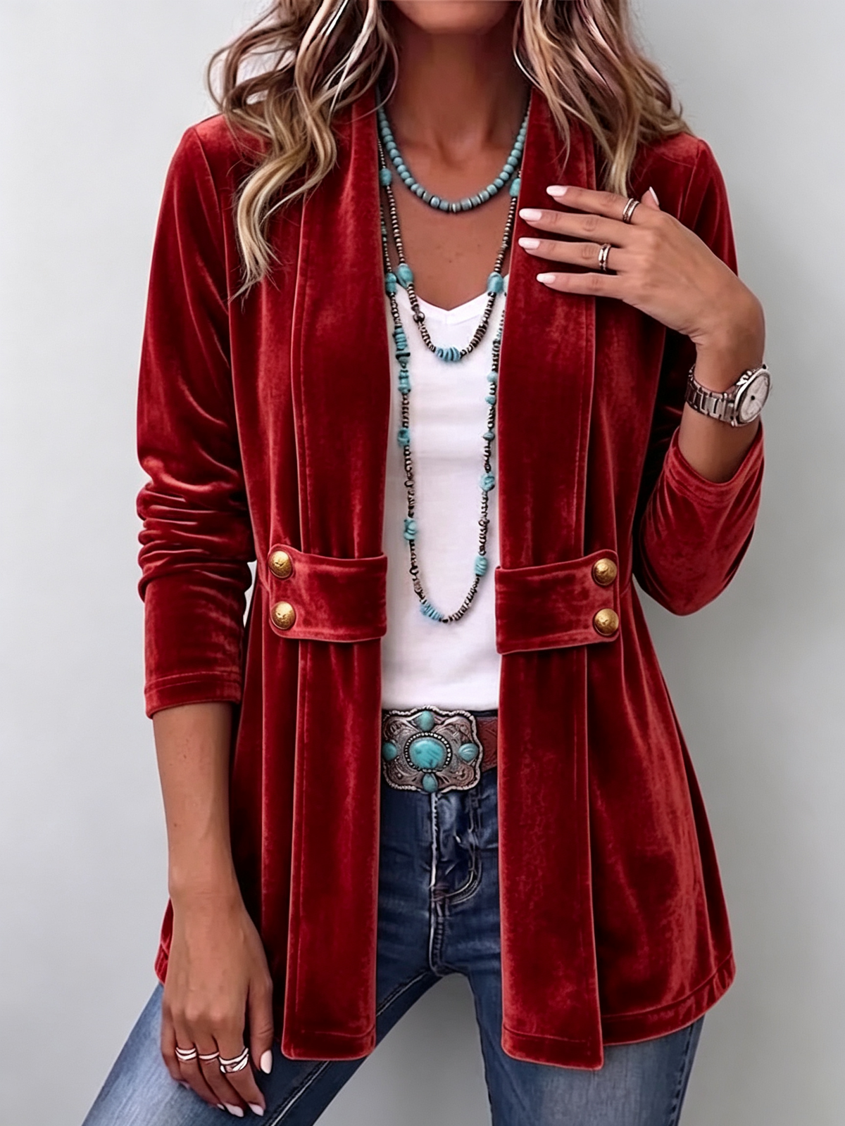 Wilhelmine-Marie | Langer Vintage-Samtblazer mit Knopfdetails