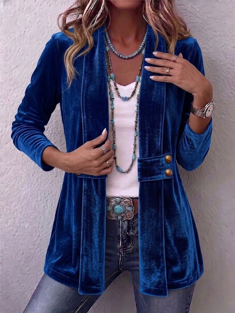 Wilhelmine-Marie | Langer Vintage-Samtblazer mit Knopfdetails