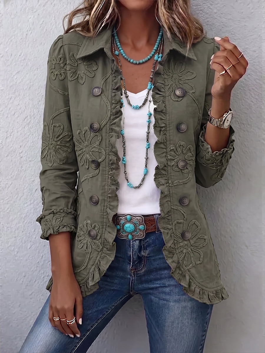 Friederike-Marie | Boho-Jacke mit Blumenstickerei & Rüschen