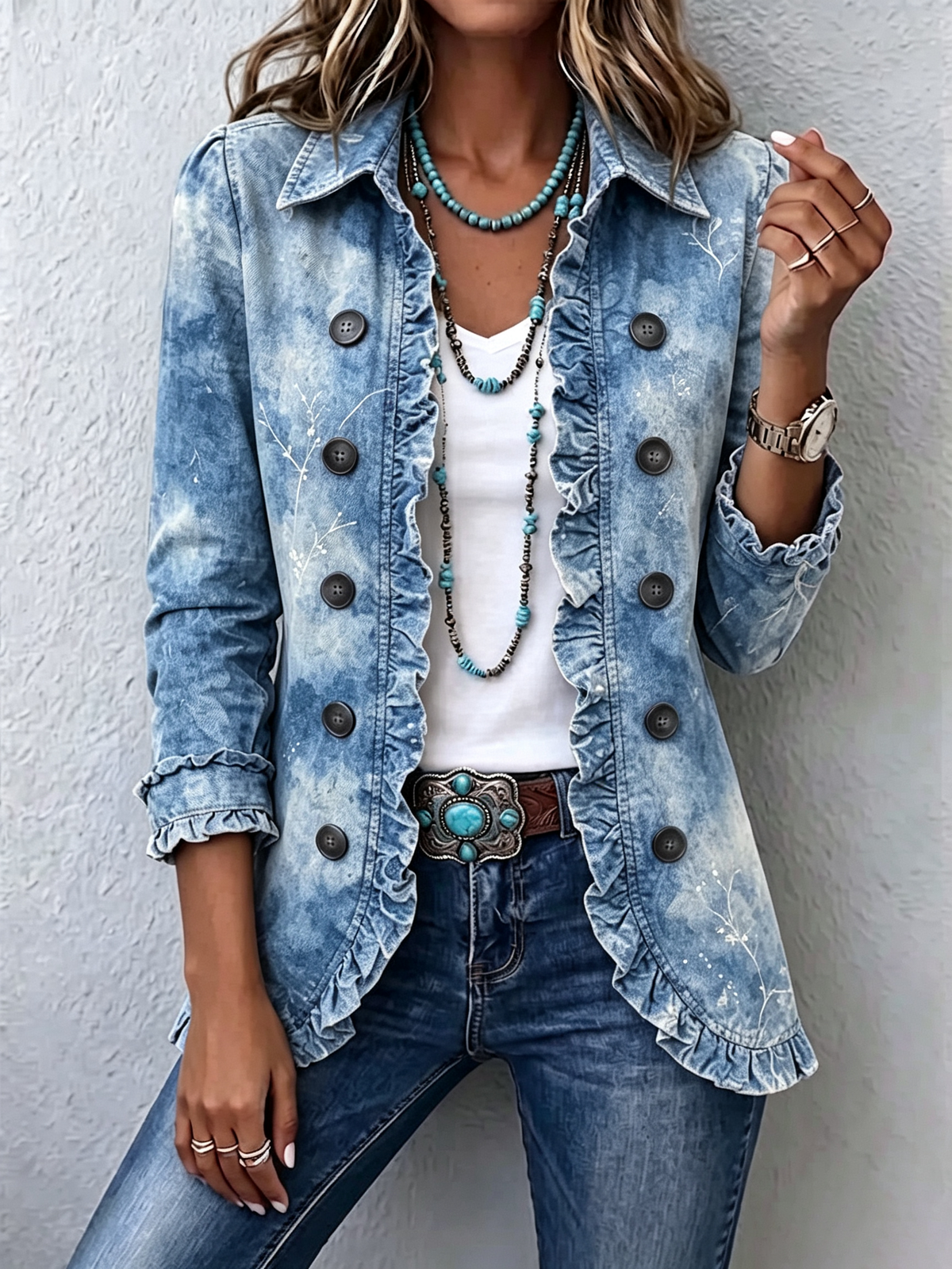 Jasmina | Vintage-Jeansjacke mit Rüschen & Waschung