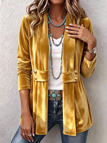 Wilhelmine-Marie | Langer Vintage-Samtblazer mit Knopfdetails