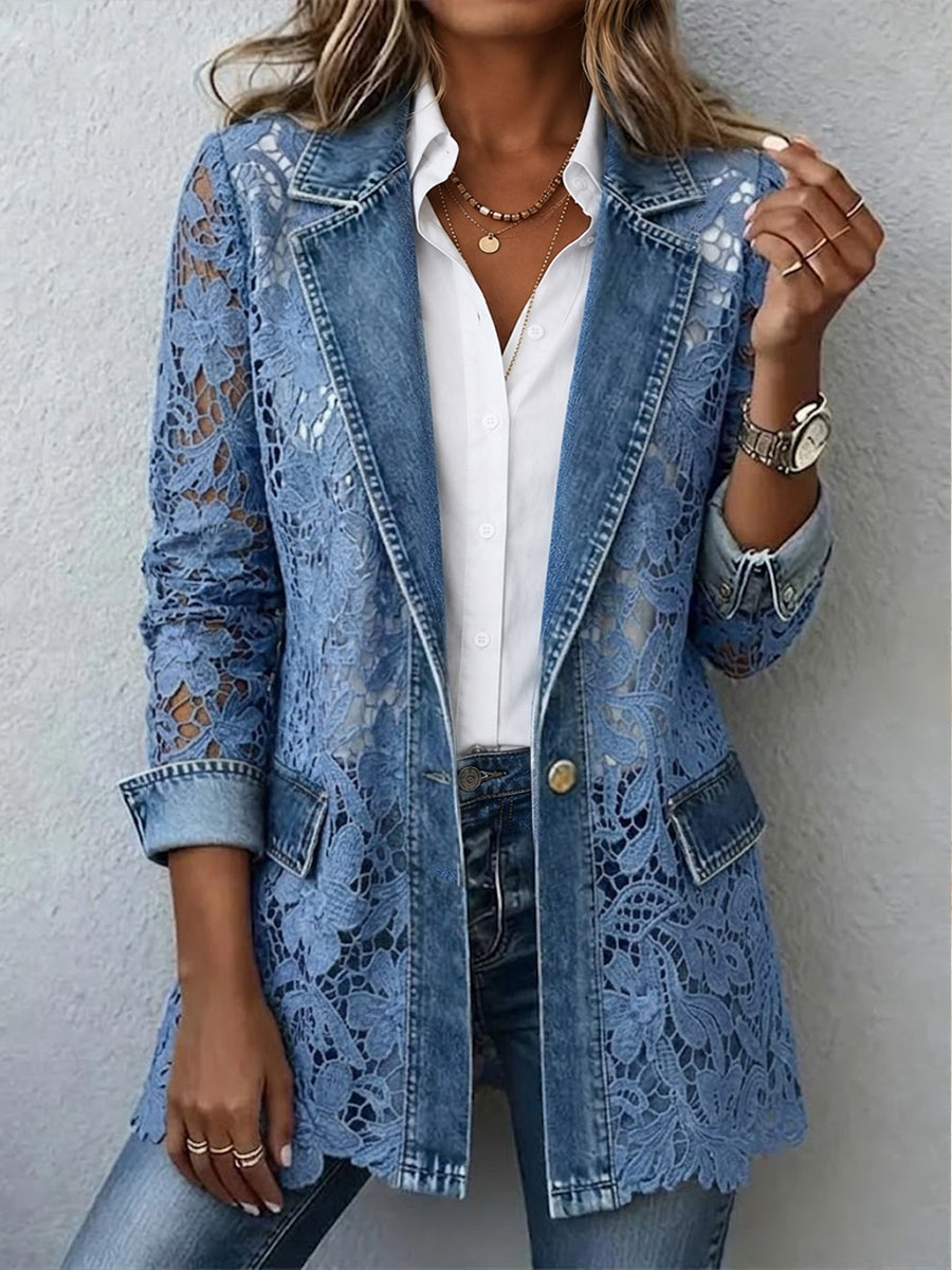 Elfriede-Marie | Jeansblazer mit floraler Spitze