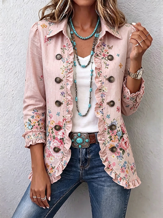 Britt | Rosa Blumenjacke mit Rüschen & Knöpfen