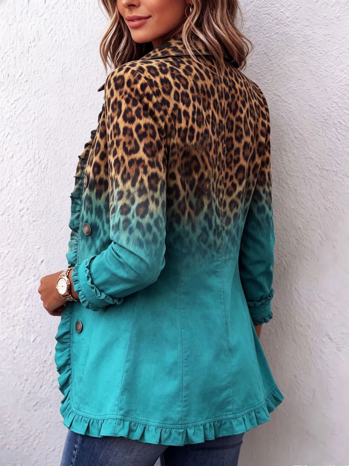 Sieglinde-Marie | Jacke mit Leopardenmuster, Farbverlauf & Rüschen