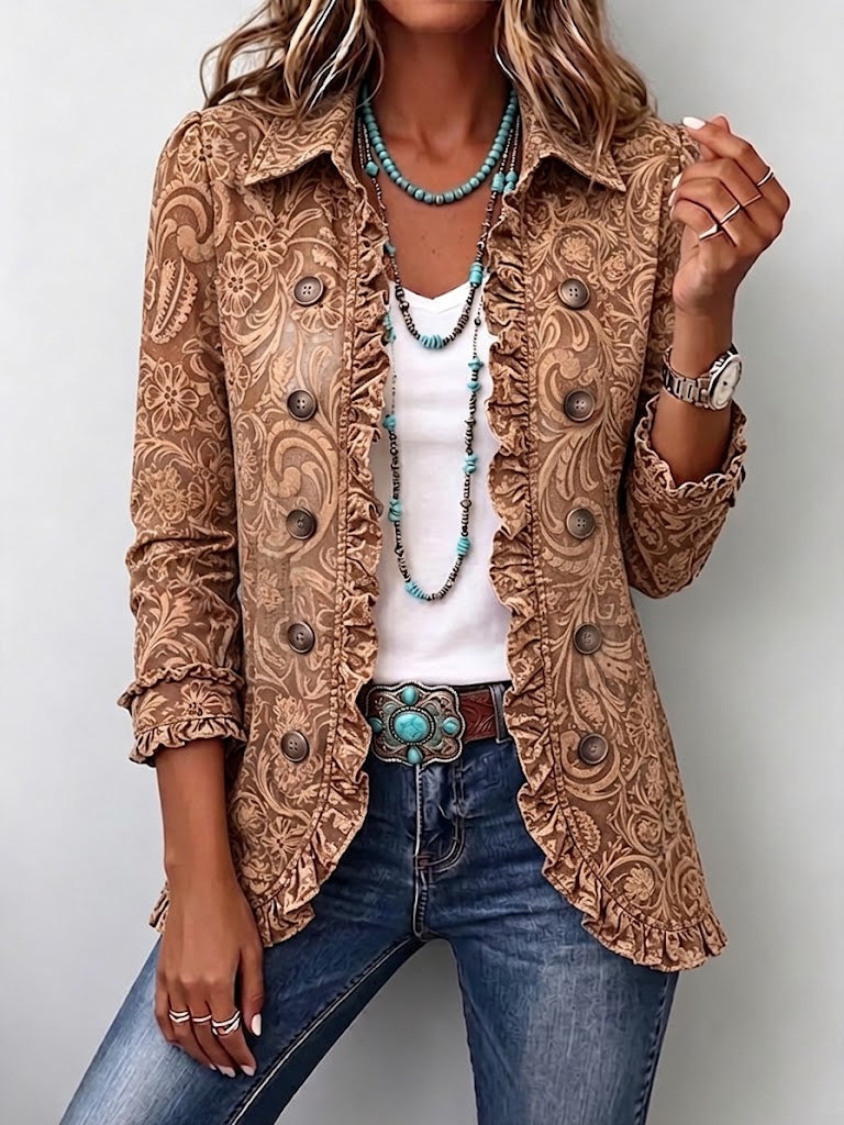 Hannelore-Marie | Boho-Jacke mit Blumenmuster & Rüschen